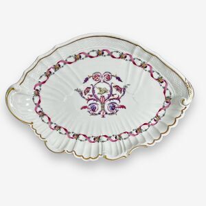 Richard Ginori RAPALLO PINK RIBBON Swans, oval dish with gold trim 11 ins x 7 in